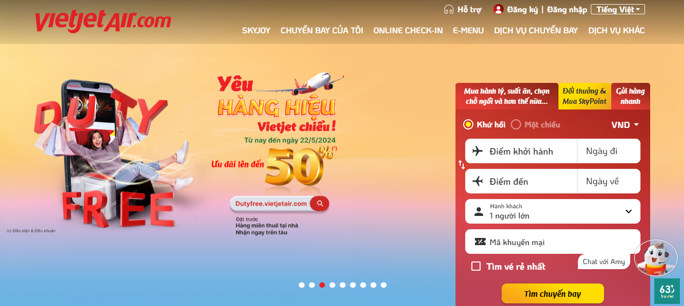 Trang web Vietjet Air bán vé máy bay uy tín