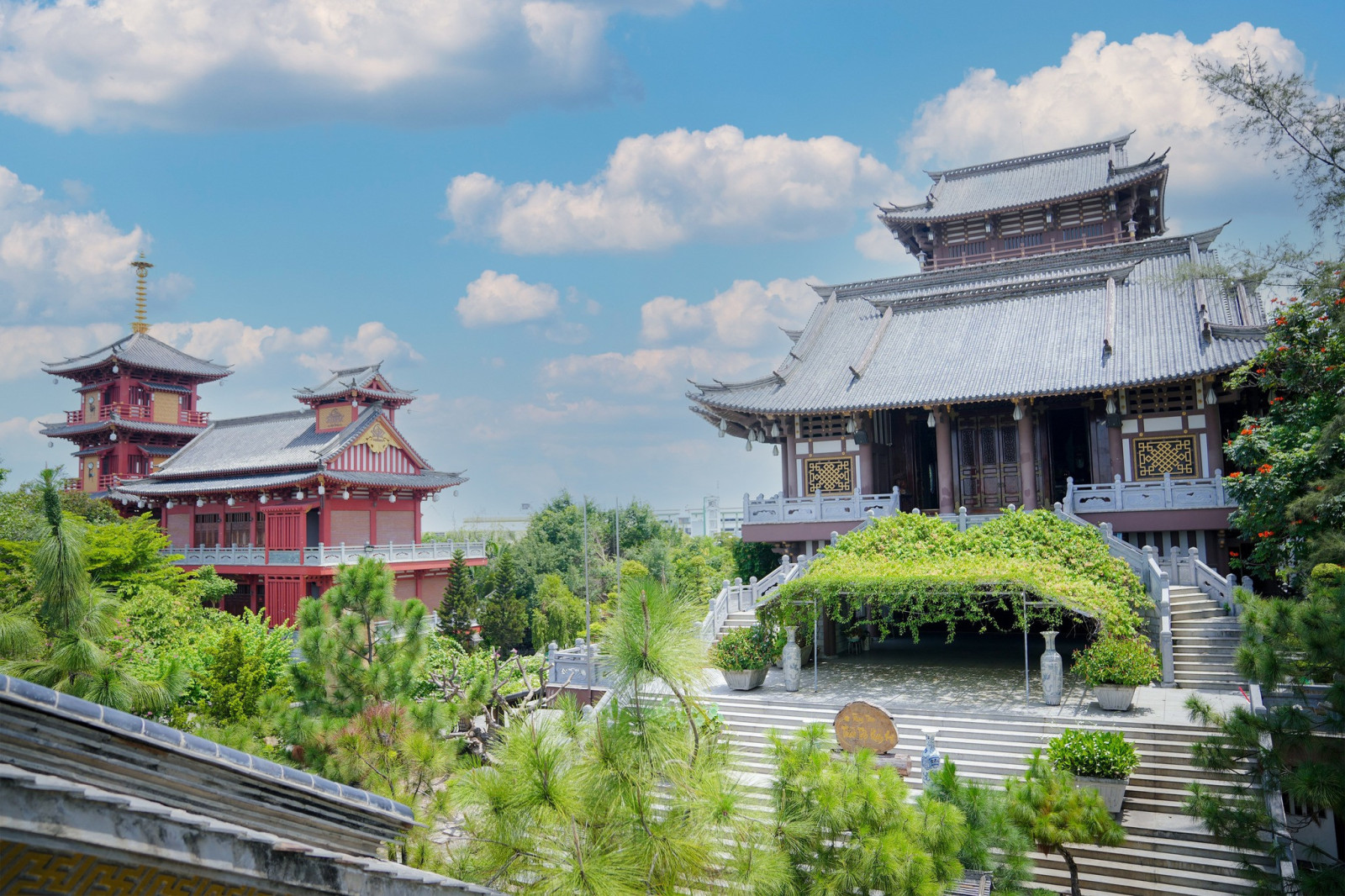 拥有118年历史的寺院绿树成荫，绿草如茵，被誉为“胡志明市中心的日本角”