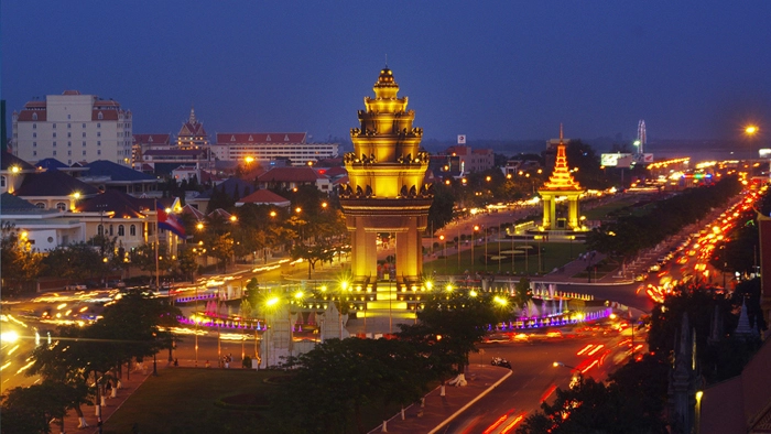 Moc Bai border gate shimmering at night