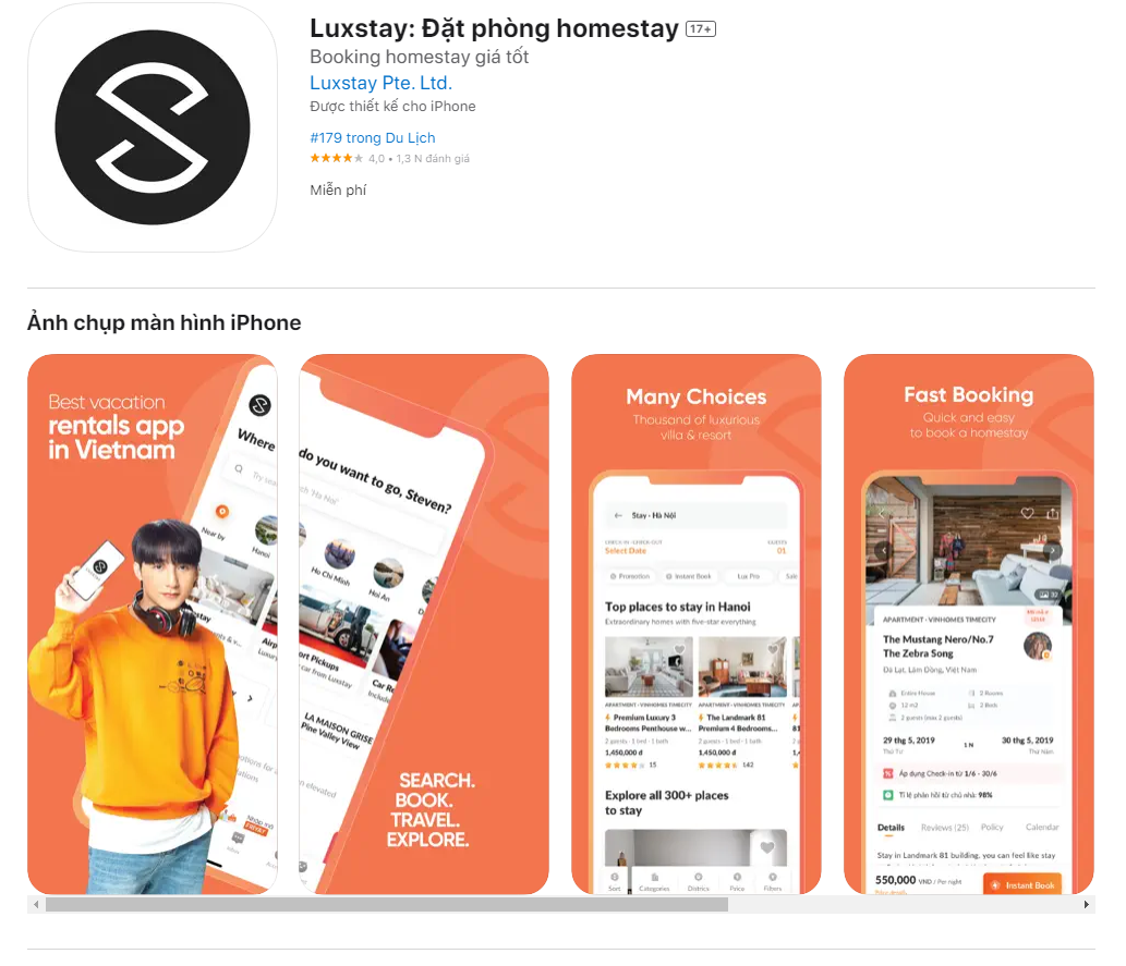Luxstay trên chợ ứng dụng Appstore