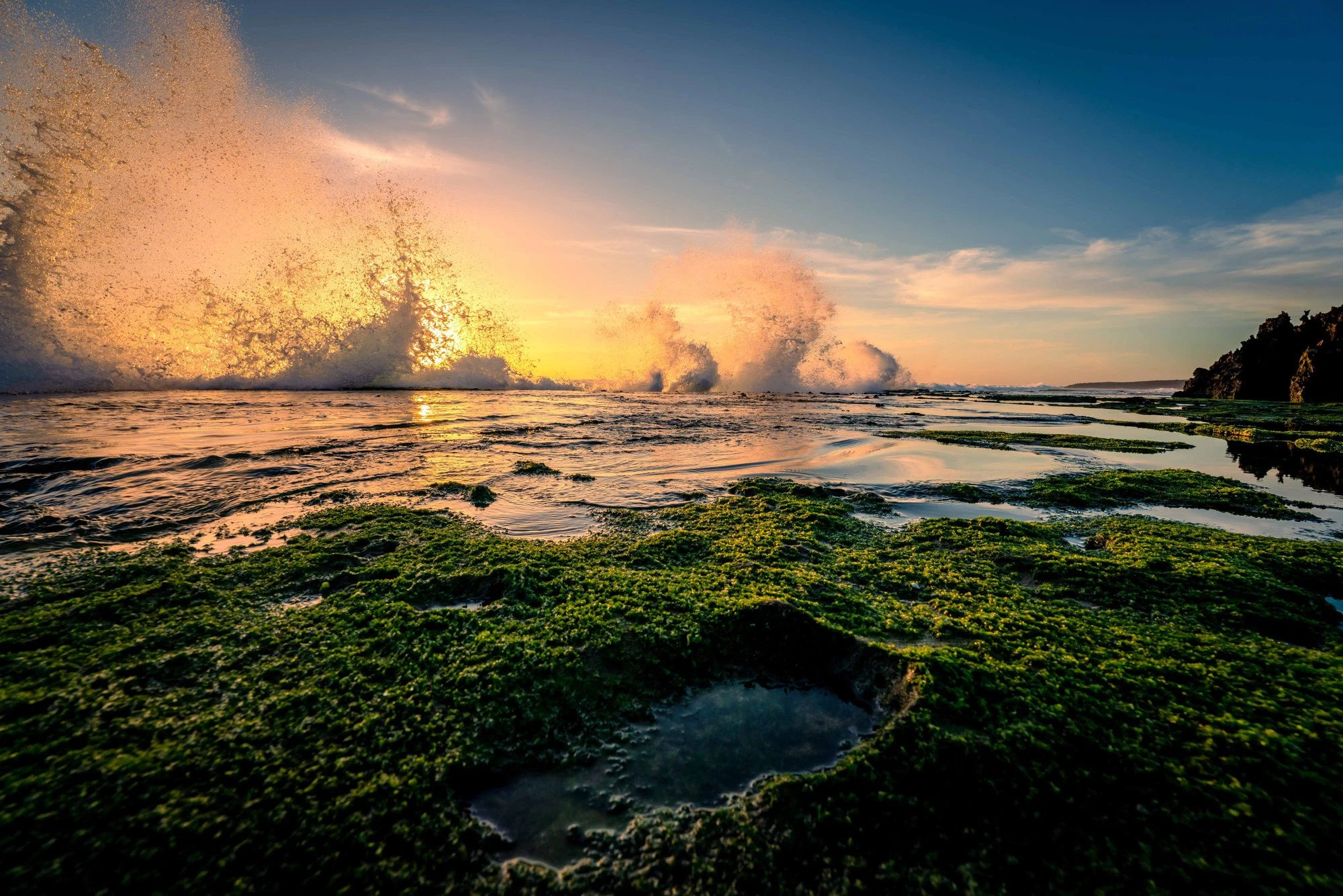 Green moss beach in Tu Thien village