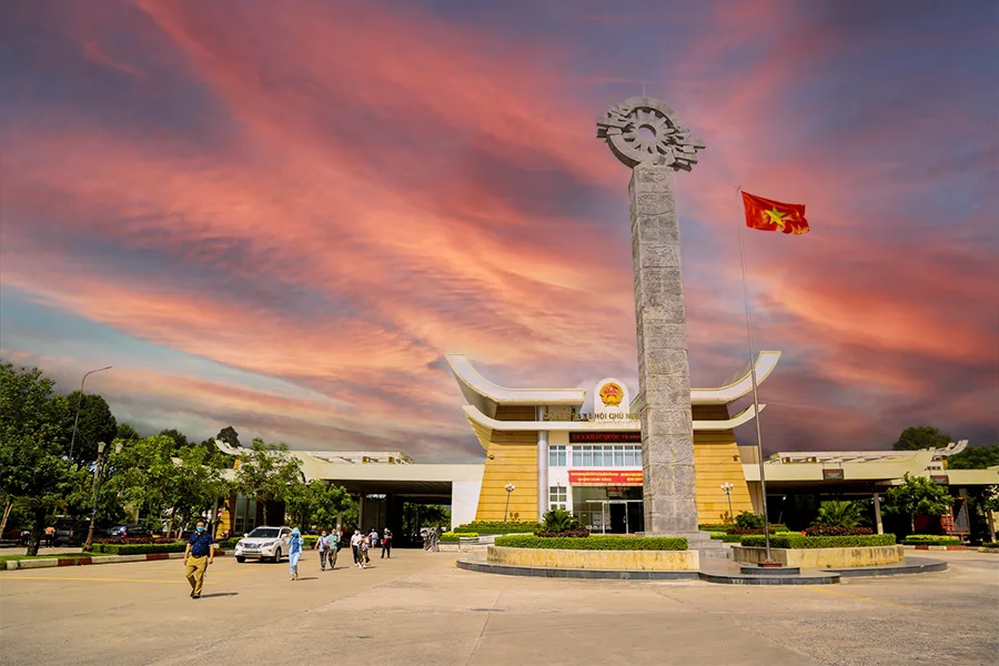 Moc Bai border gate in the midday sun