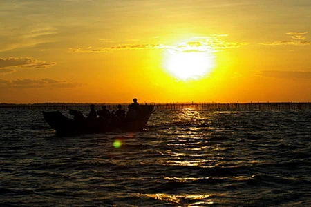 Beautiful sunset in Tam Giang lagoon