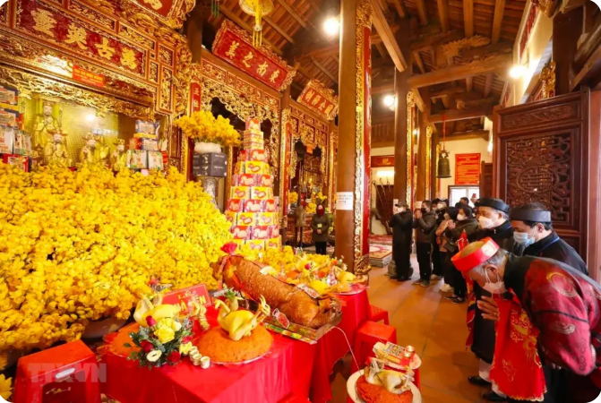 Tourists and local people visit to pray at the temple