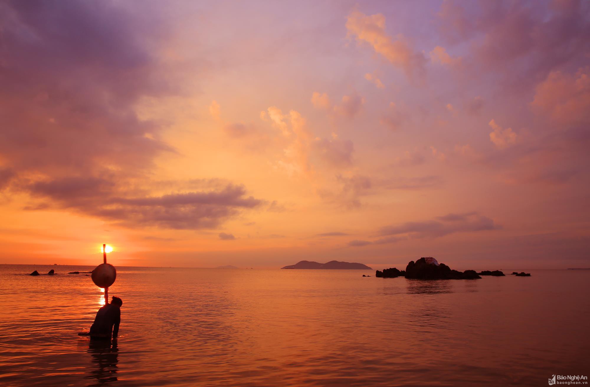 Beautiful sunrise at Cua Lo beach