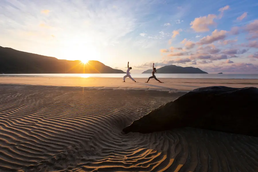 The scenery of the sunrise at the slope beach